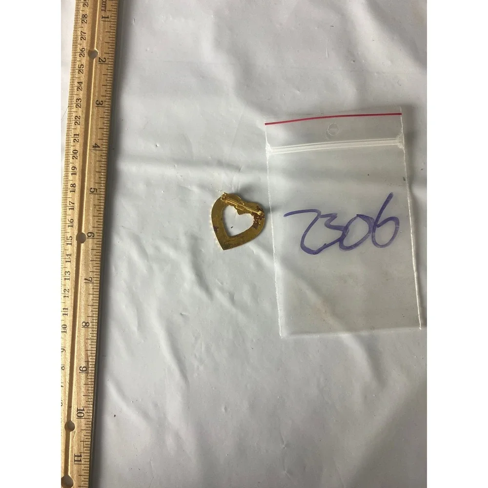 Vintage Gold Tone Textured Heart Brooch Pin Beaded Edge Open Heart Design 1 Inch